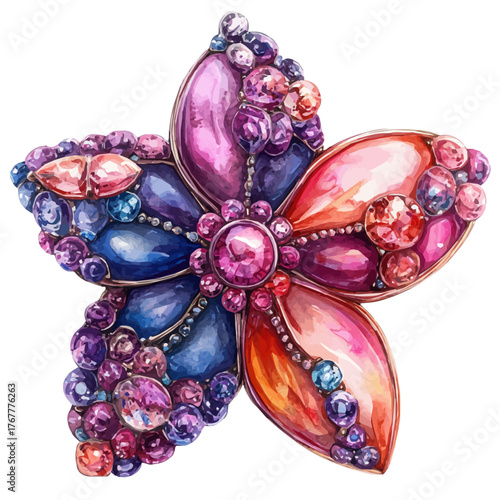 watercolor of Star Brooch, vector, isolated on a white background.