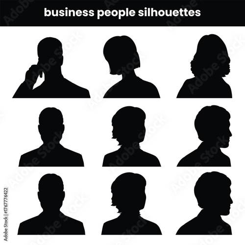 Set of business people silhouettes in different poses isolated on white background perfect for corporate design teamwork illustration office artwork and professional business themed vector projects