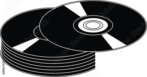 a high resolution black silhouette vector illustration of a stack of CDs or DVDs, perfect for digital media, data storage, or music collection themes. clean design for versatile use