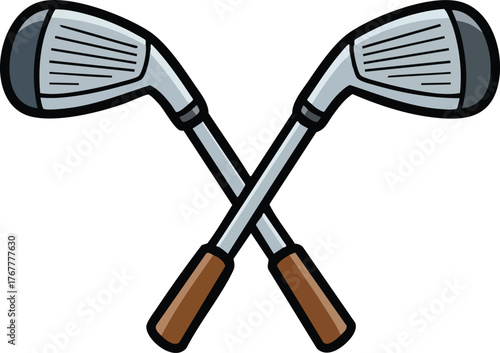 Golf clubs crossed sport equipment vector graphic