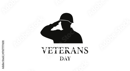 Black silhouette of a soldier saluting on a Veterans Day greeting card against a clean white background.