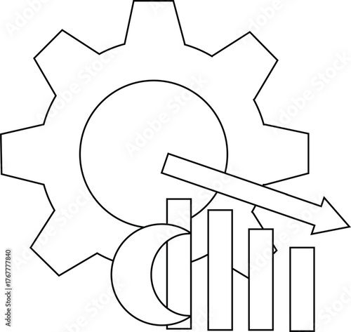 Gear over waning bars intersected by a downwardpointing arrow