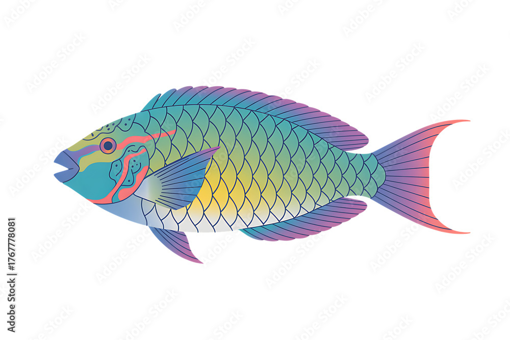 Fototapeta premium Colorful parrotfish illustration on transparent background