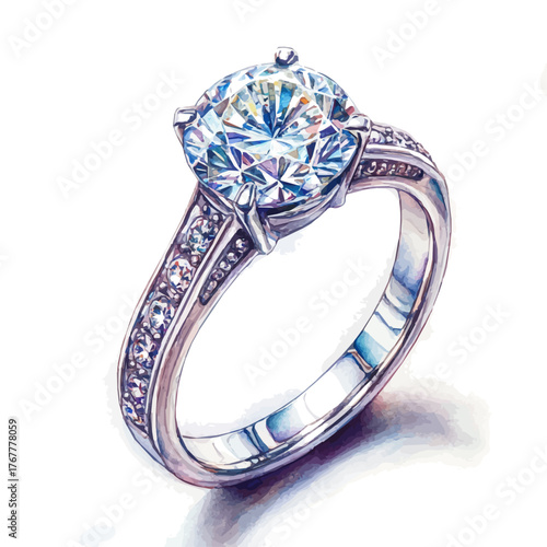 Solitaire Ring, watercolor vector, isolated on a white background.