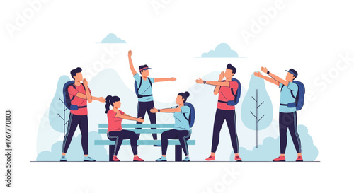 Group Of People Exercising In A Park Surrounded By Nature During The Daytime