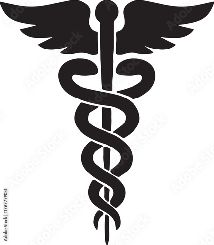  Caduceus silhouette icon, medical symbol