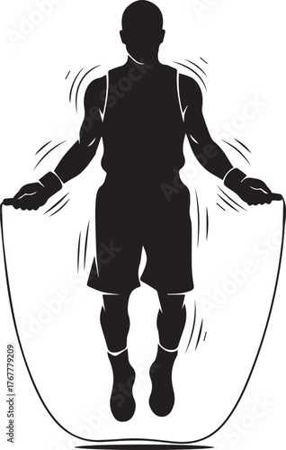 Athlete silhouette jumping rope fitness sport workout exercise action