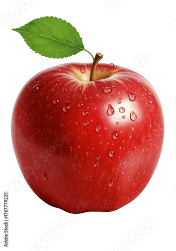 Red apple with water drops