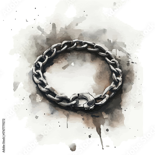 Silver Bracelet, watercolor vector, isolated on a white background.