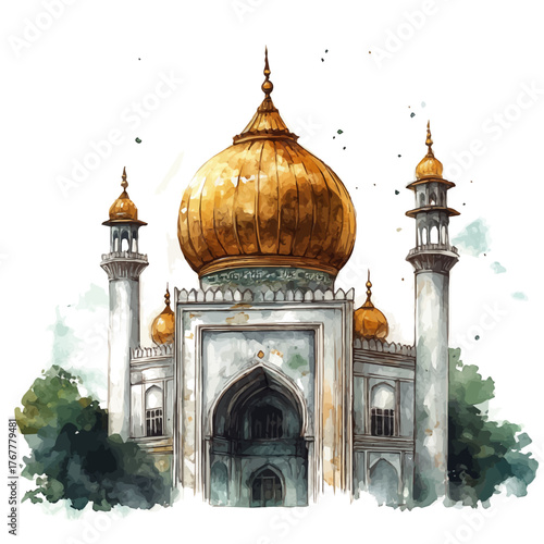 Sikh Pendant, watercolor illustration vector, isolated on a white background.