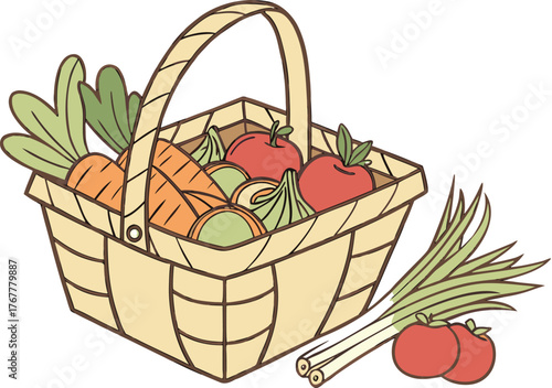 Retail market basket with food | Grocery shopping vector illustration