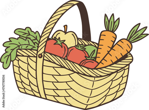 Retail market basket with food | Grocery shopping vector illustration