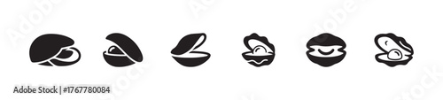 Oyster shell icon set, seashell icons, oyster and pearl logo, vector illustration eps 10.