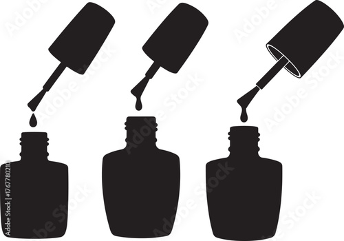 Three nail polish bottles with dropping applicators silhouette