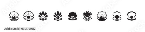 Simple oyster and pearl icons, pearl icon symbol sign, various pearl oyster shells, vector illustration eps 10.
