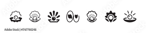 Oyster shell icon set, seashell icons, oyster and pearl logo, vector illustration eps 10.