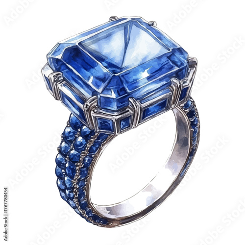 watercolor vector of Sapphire Ring, isolated on a white background.