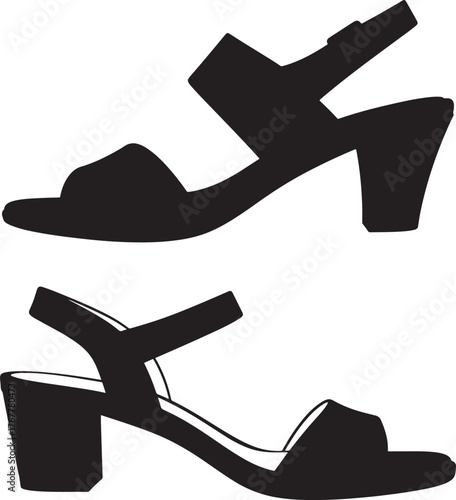 Two black silhouette sandals on a white background silhouette