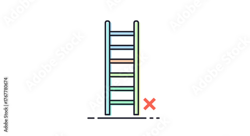 Iconic Ladder Illustration With Invalid Sign Preventing Successful Ascent or Attainment