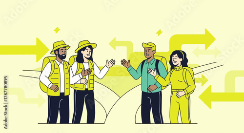 Hikers Group Discovering Pathways Amidst A Journey Of Outdoor Exploration Decisions