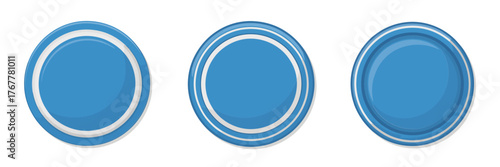 Blue round coin tokens, beveled border detail, arcade game currency, simple circular icons, clean interface elements, vector