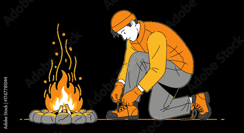 Illustration Of Person Preparing For Campfire And Outdoor Recreation In The Wilderness