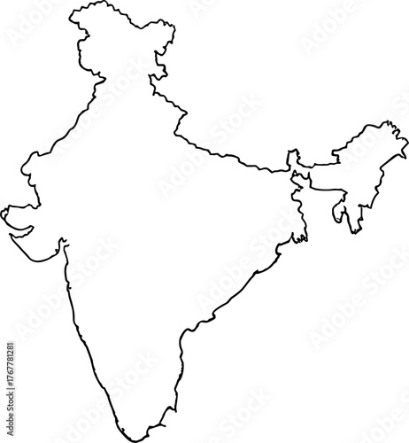 Outline of the Country India A Simplified Illustration for Maps and Design Elements