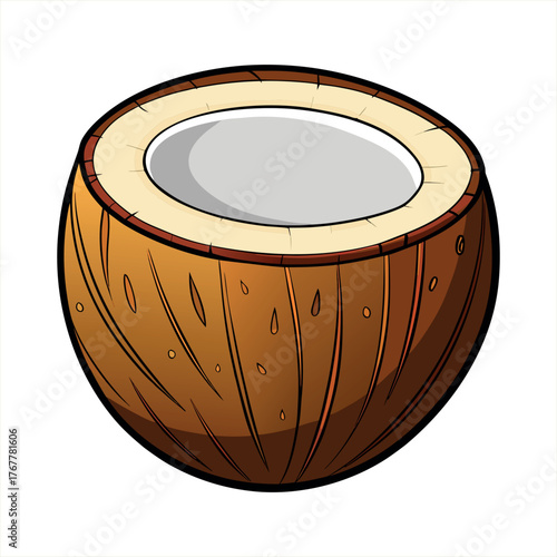 Sliced coconut cartoon style vector illustration.