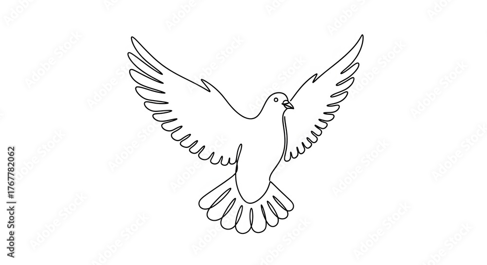 Fototapeta premium A simple, elegant line drawing of a white dove with its wings spread wide, symbolizing peace and freedom.