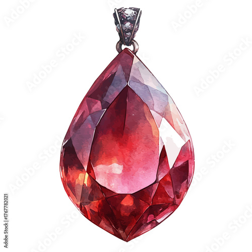 Ruby Pendant, watercolor clipart vector, isolated on a white background.