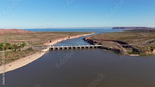 Wallpaper Mural Aerial view of the Portezuelo Grandes dam on the Neuquen River and Lake Los Barreales. Torontodigital.ca