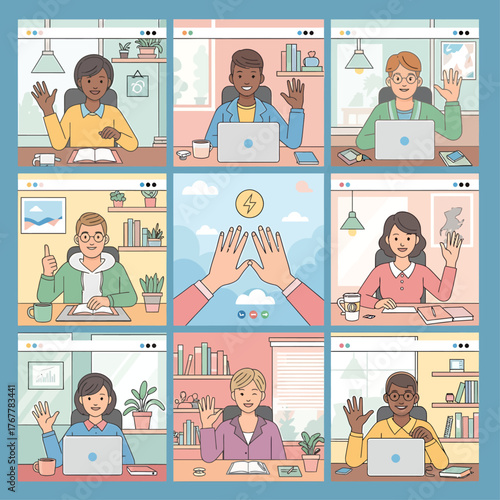 Diverse People in Video Conference AI, Vector Illustration for Online Communication