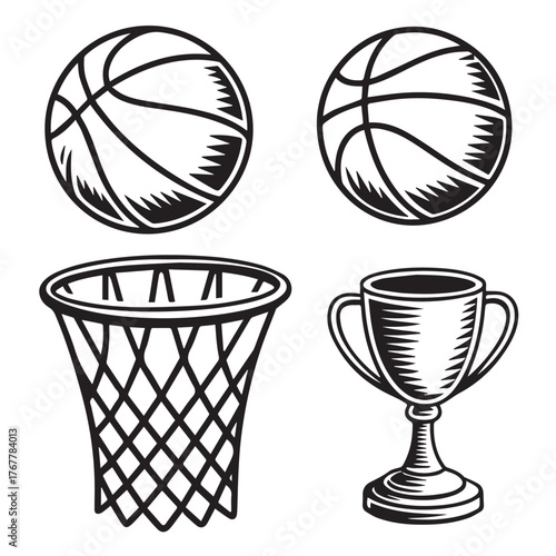 Basketball Sport Elements Icon Set Vector