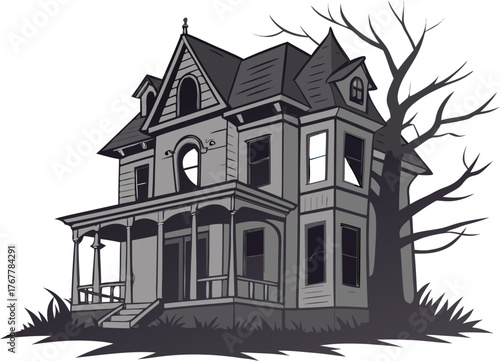 Halloween haunted house graphic design | Scary night illustration
