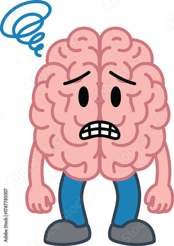Stressed Worried Brain Cartoon Character Vector