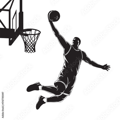 Basketball Player Dunking Silhouette Vector