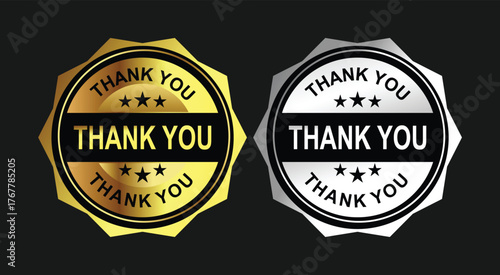 Gold and Silver Thank You Badge Labels – Luxury Appreciation Medals on Black Background
