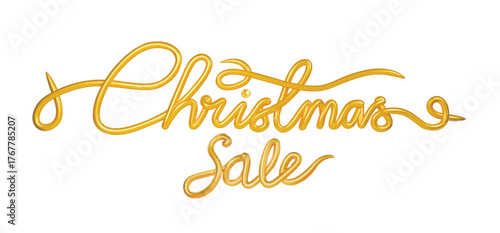 Christmas sale letters. Gold 3d calligraphy font Christmas sale isolated on white background. Xmas promo design golden element for banner decoration.