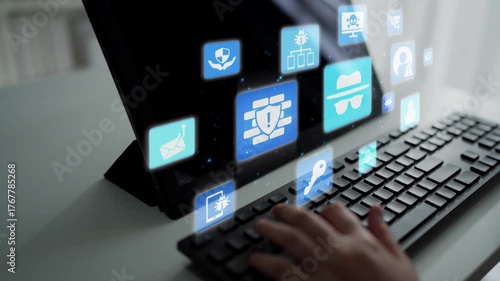 Cyber security icons show cyber attack defense, malware protection, and data security. Cybersecurity prevents hacking, ensures safety, and strengthens cyber attack resilience. Funnel