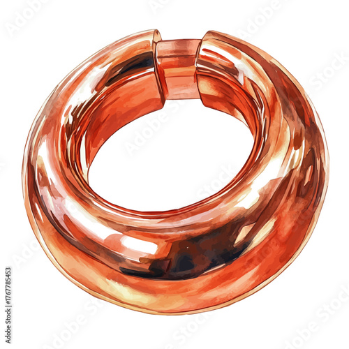Rose Gold Cartilage Hoop, watercolor clipart vector, isolated on a white background.