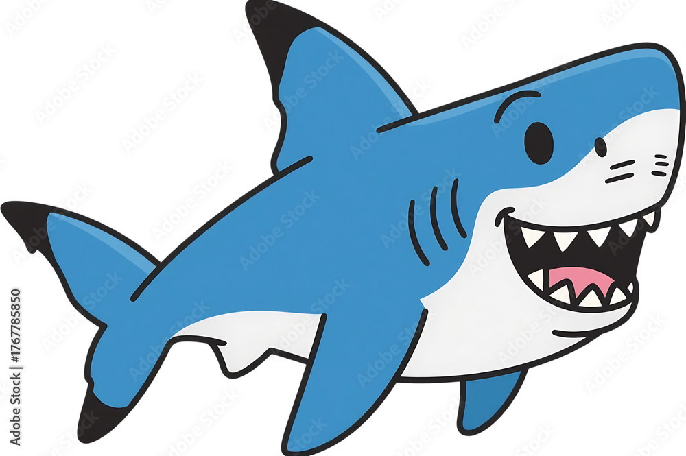 Fototapeta premium Cartoon shark with a big smile for kids and design projects