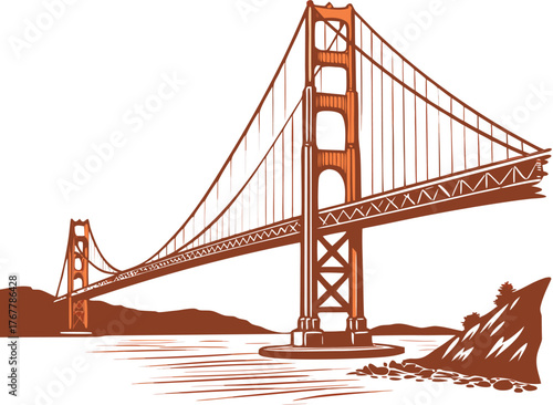 Simple golden gate bridge icon | California landmark vector symbol