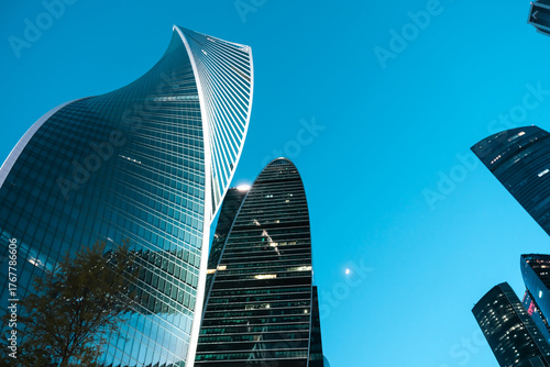 Photography Modern skyscrapers against the background of a blue sky