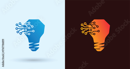 Light Bulb Circuit Idea Logo For Innovation Tech Digital Branding Modern Minimal Clean Identity Design
