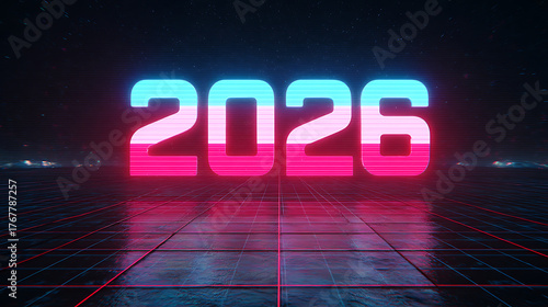 2D retro-futuristic background with glowing 