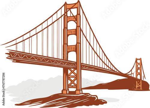 Simple golden gate bridge icon | California landmark vector symbol