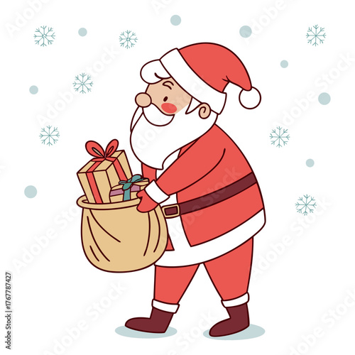 Festive santa claus arriving on a clean white background