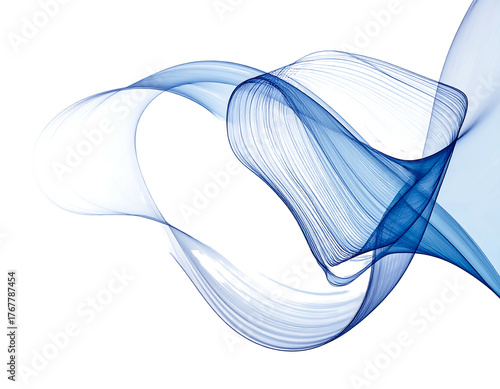 Blue ribbon swirls gently across a black background, creating a flowing, abstract design with depth and transparency