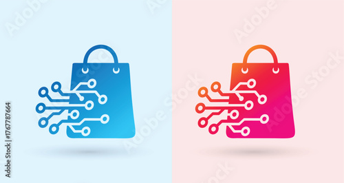 Shopping Bag Circuit Retail Logo For Ecommerce Digital Branding Modern Minimal Clean Business Identity Design
