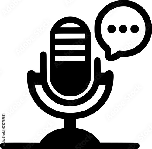 podcast, Microphone and Bubble chat sign, symbol, vector, art